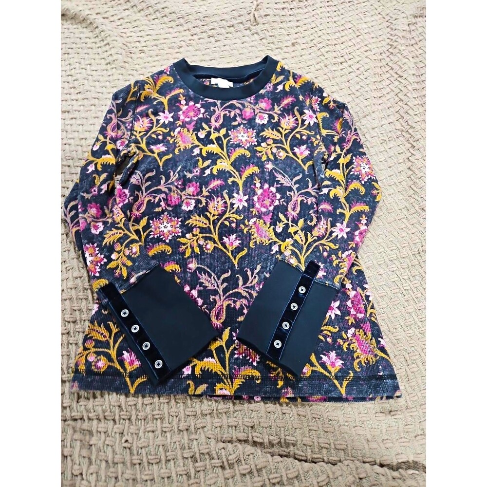 Sundance Women’s M Floral Thermal Top Velvet Button Cuffs Boho Cottagecore
